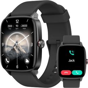 YMZ Smart Watch for Men Women, IP68 Waterproof, Bluetooth Calling, Fitness Tracker, Sleep Monitoring, 1.85'' DIY Dial, AI Built-in, 7 Days Battery, Compatible with Android & iOS (Pitch black)