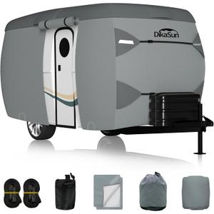 Travel Trailer Cover, 7 Layers Fiberglass Camper RV Cover (Fits 8' - 10' Trailers), Tear Resistant Waterproof Motohome Trailer Cover