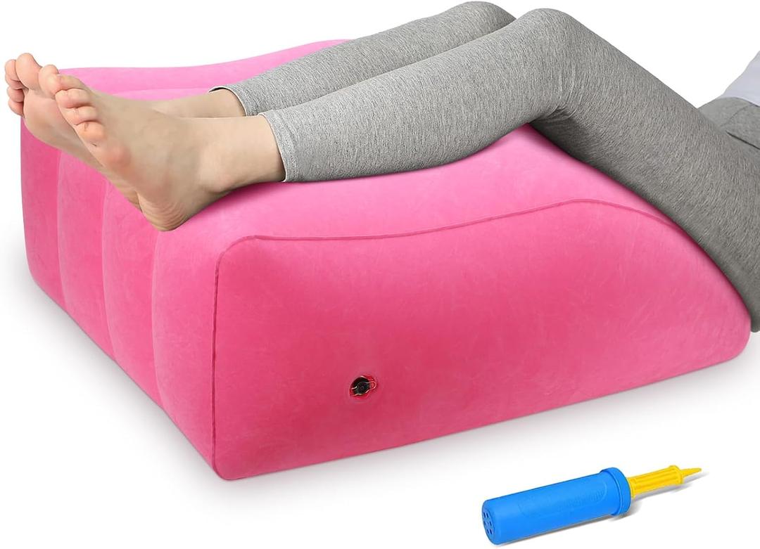Inflatable Leg Pillow, Wedge Pillow for Sleeping, Portable Wedge Pillow, Improve Circulataion and Reduce Swelling, for Sleeping, Recovery, Pregnant (Pink), 24.8"L x 23.6"W x 12.6"H