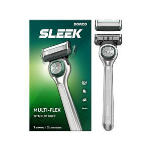 DORCO SLEEK 6 Blade Razor for Men with 2 Cartridges | Men's Cartridge Razors with Razor Handle and Smooth Shaving Blades | Mens Razors with Multi-Flex Technology