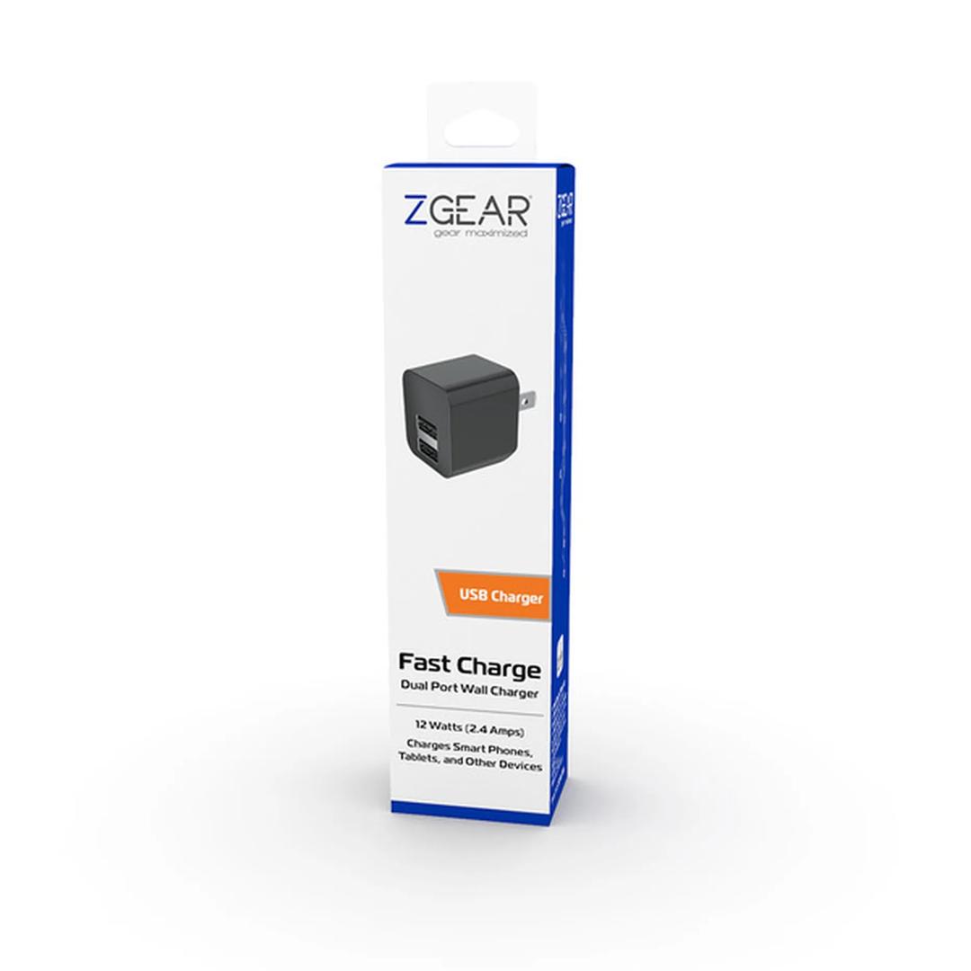 ZGear - Dual USB-A Charger - 12 Watts (2.4 Amps) - Black