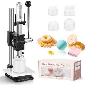 Bath Bomb Press Machine with 4 Molds for DIY Soap Making Kit
Manual heavy duty press, makes bath bombs soap bars, adjustable height, ideal for DIY crafters beginners & small business use
