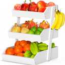 Gmtsl Bamboo Fruit Basket for Kitchen– 3 Tier Fruit Bowl For Kitchen Counter, Large Fruit Holder With Banana Hangers, Idea For Vegetable Storage, Bread Display, Snack Organizer(White)