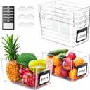 iCASA Clear Organizer Bins - 6 Pack Plastic Pantry Organizers & Storage Containers with Handles & Labels, Home Organization Must Haves for Kitchen, Under Sink, Cabinet Fridge, Bathroom, Shelf, Laundry