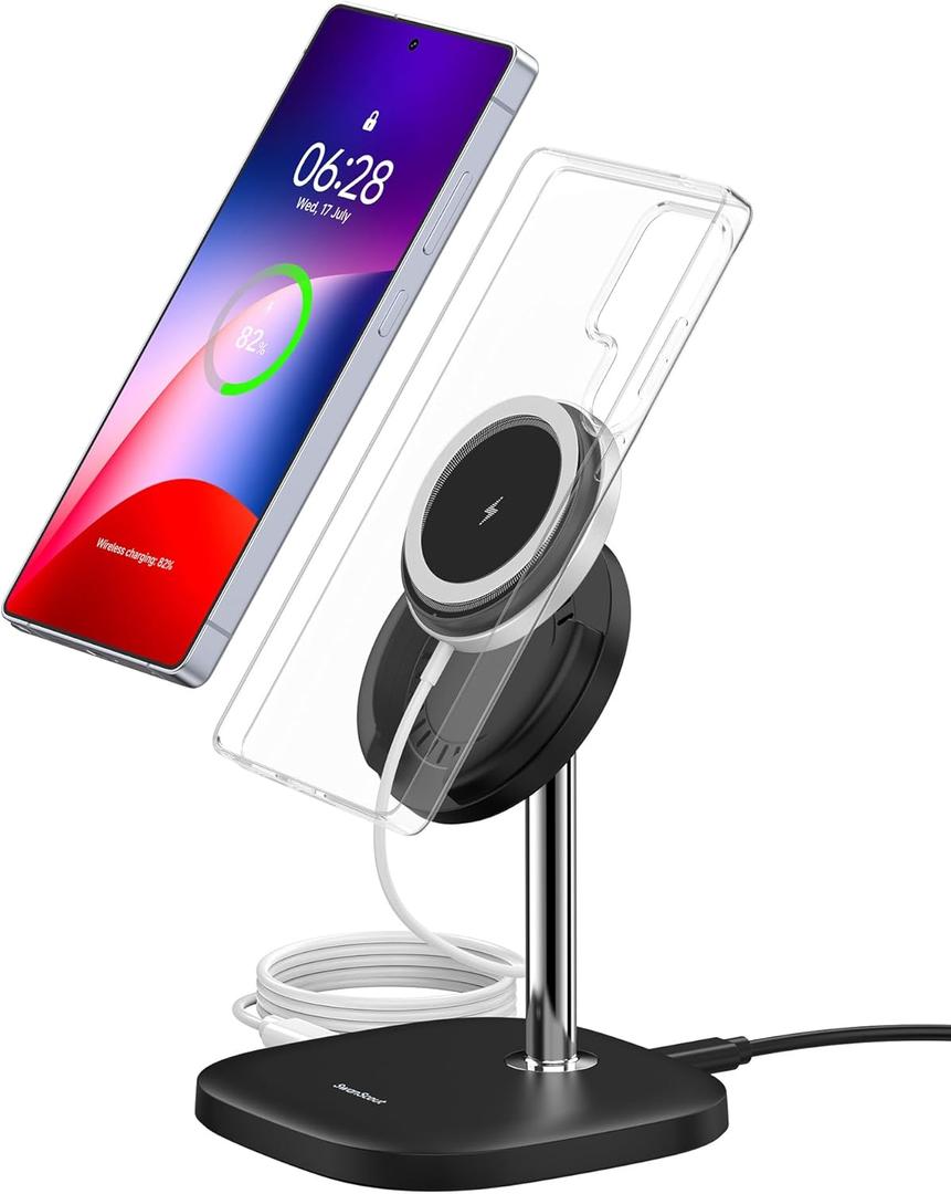 Magnetic Charger Stand for Samsung S26 Ultra/S26+/S26/S25/S24/Z Flip7/Z Flod7 & iPhone Air/17/16/15/14/13/12, Detachable Wireless Charging Station Compatible with MagSafe