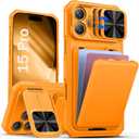 SSLOTSCASE for iPhone 15 Pro Case with Card Holder & Camera Stand, Light Orange