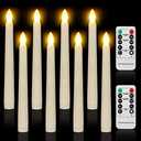 FPOO 7.9 Inch Christmas Flameless Taper LED Window Candles with 2 Remote and Timer, Battery Operated, Warm White Floating Flickering Fake Candles for Home, Holiday, Wedding Decor (Pack of 8, Ivory)