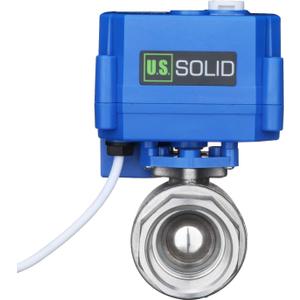 U.S. Solid Motorized Ball Valve- 1" Stainless Steel Ball Valve with Manual Function, Full Port, 9-24V AC/DC and 2 Wire Auto Return Setup