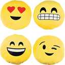 Fun Express Assorted Designs Plush Stuffed Emojis (10") 4 Count, Adorable & Soft Plush Toy - Great Party Favors for Birthdays, Themed Parties & More