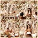 Brown Birthday Decorations, Brown Tan Beige Gold Foil Confetti Balloons Happy Birthday Banner Gold Butterfly Fringe Curtains Birthday Decorations for Women Girls