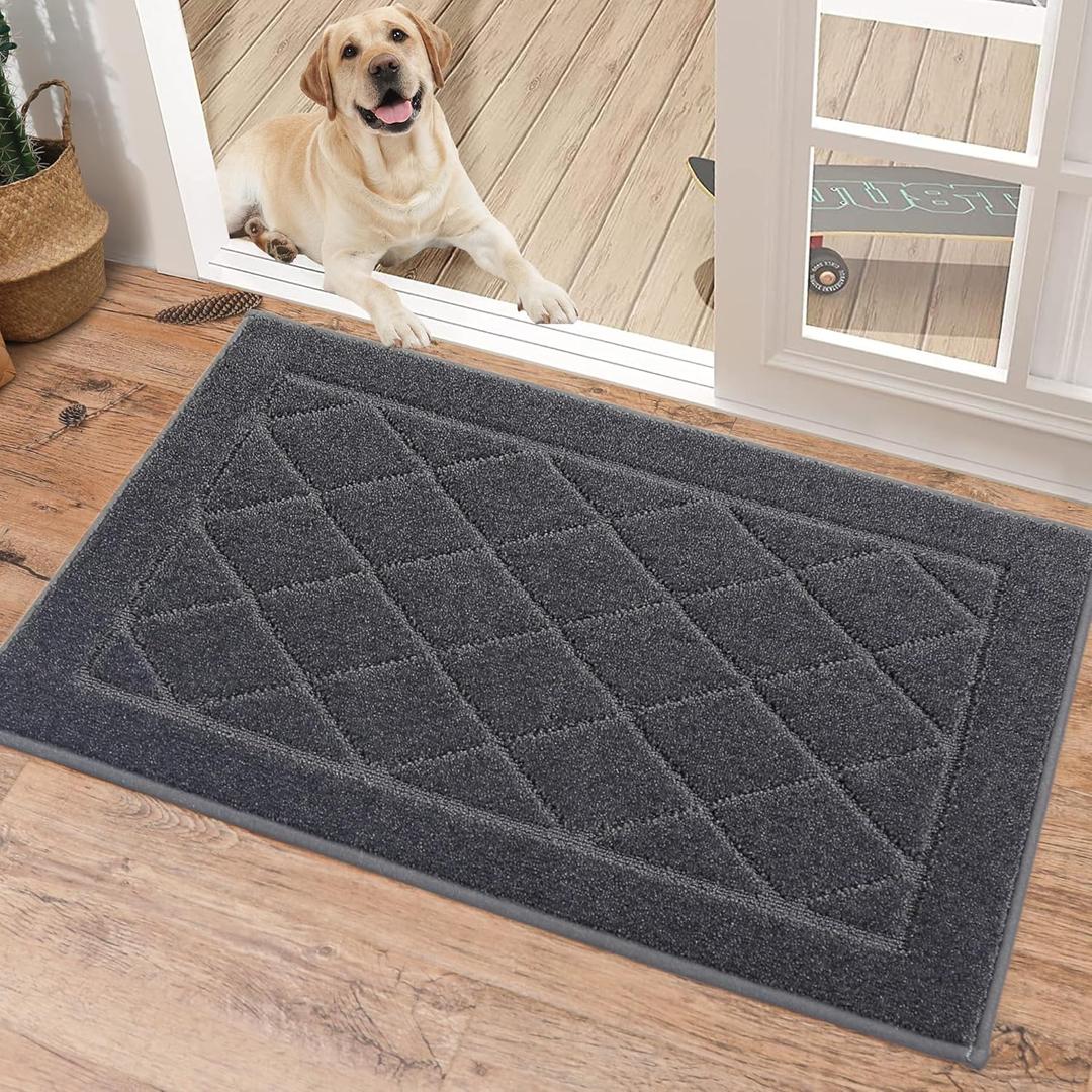 BEQHAUSE Dirt Trapper Door Mat 20" x 32", Doormat Non-Slip Entryway Rugs Washable, Dog Door Mat Stain Resistant and Absorbent Welcome Floor Mat for Front Back Door, Mud Wet Shoes & Paws, Dark Grey