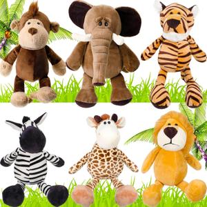 Zhanmai 6 Pieces Safari Stuffed Animals Plush Jungle Animal Toys Set for Boys Girls, Lion Elephant Zebra Giraffe Tiger Monkey for Animal Themed Parties Student Award