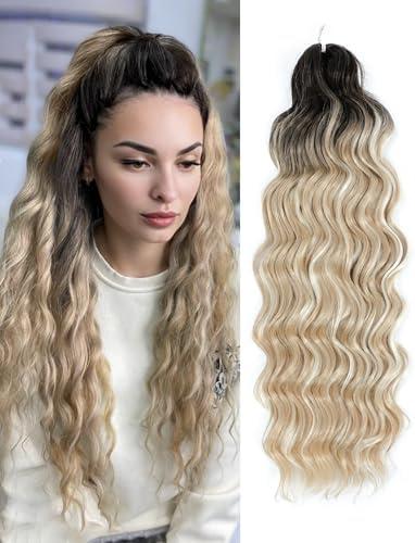 300g Curly Braiding Hair Ombre Blonde Balayage Ocean Wave Crochet Hair Long Synthetic Loose Deep Wavy Twist Hair for Boho Braids