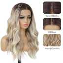 Ash Blonde Balayage Blonde Lace Front Wig, Middle Part 20 Inch HD Lace Wig, Dark Brown to Golden Blonde Highlight M Hairline Natural Fit Natural Wavy Ombre Synthetic Heat Resistant Fiber