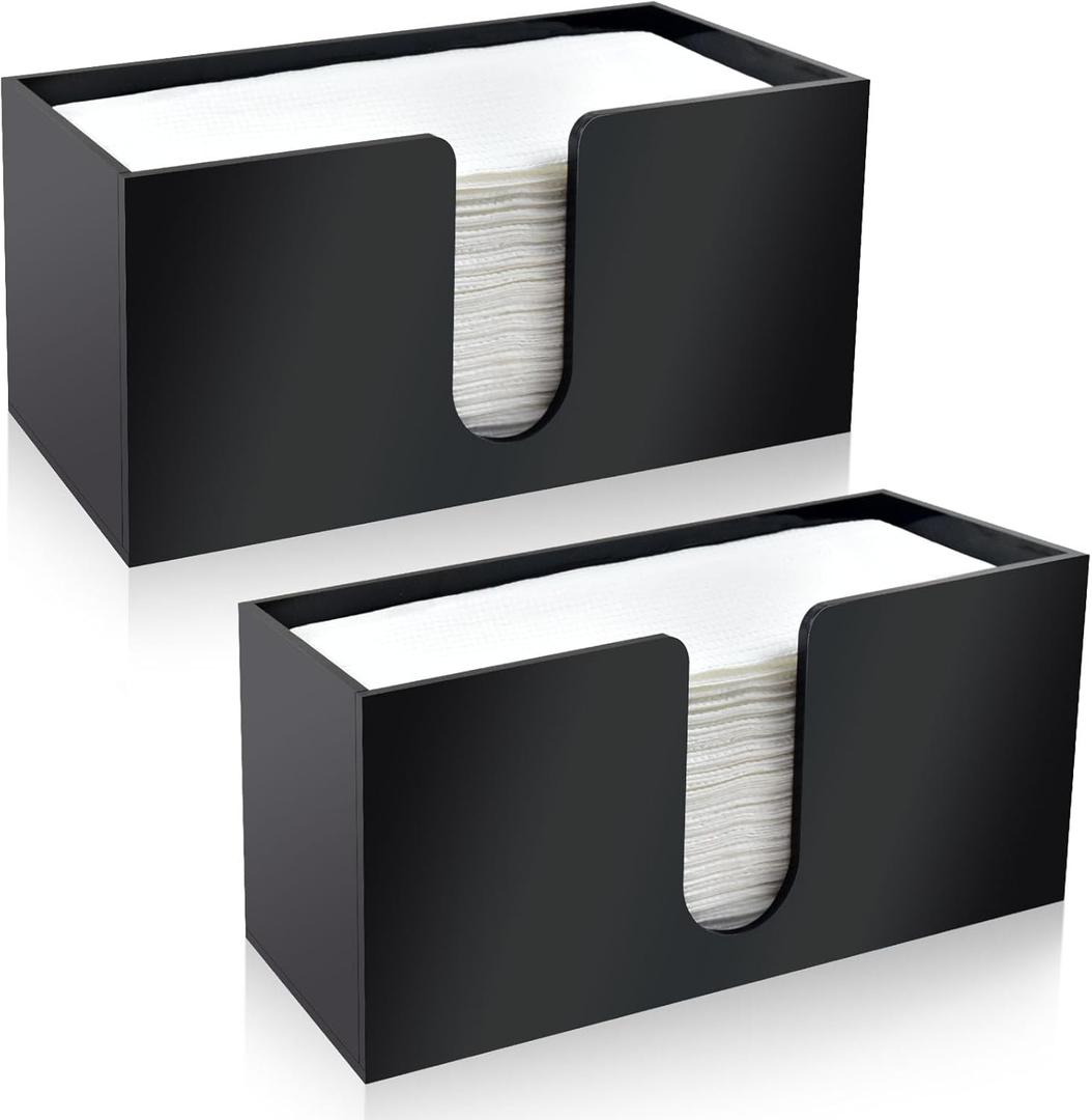 Paper Towel Holder Countertop, Black Acrylic Napkin Dispenser, Multifold Paper Towel Dispenser for Z-fold C-fold MultiFold Trifold-Bathroom Toilet Kitchen Restaurant (2)