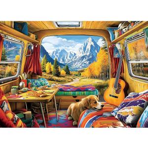 Puzzles for Adults 1000 Pieces, Fall Dog Animal Mountain Camping Jigsaw Puzzles 1000 Pieces Landscape for Adults Challenging Game Nights, 27.5 x 19.7 Inches