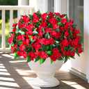 Livole 6 Bundles Artificial Flowers for Outdoors, Realistic Fake Outdoor Flowers Impatiens UV Resistant Artificial Outdoor Flower for Outside Faux Flower Plants for Porch Garden Home Decor, Red