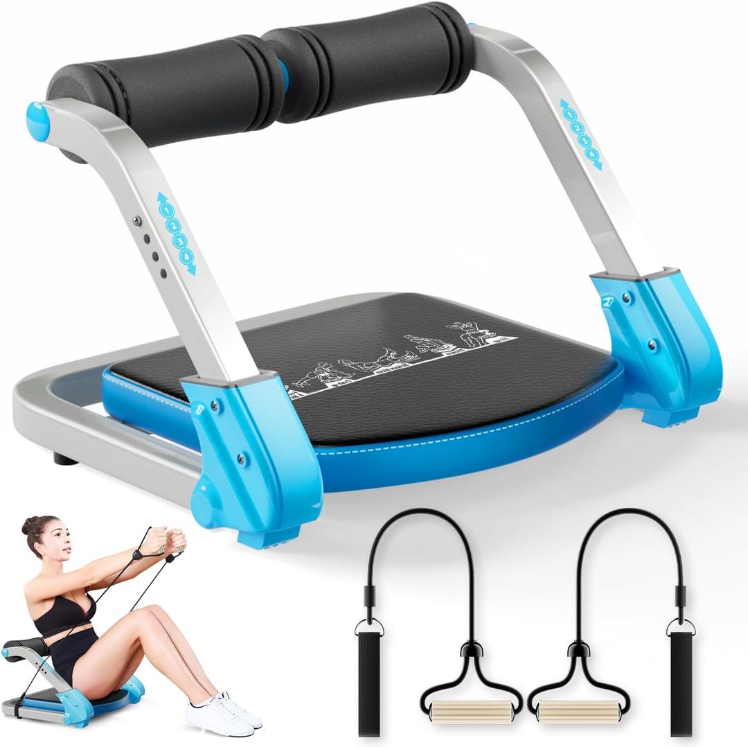 Ab Trainer/Crunch Machine, Ab Workout Equipment, 4 Adjustable Resistance, Ab Machine for Stomach Workout, 350 LBS Weight Capacity, Automatic Rebound, Ab Core Machine,Fitness Equipment for Home (Black & Blue)