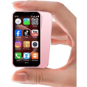 Mini Phone 3.0" Unlocked Mini Smartphone for Kids World's Smallest Cell Phone Quad Core Dual Sim Card Face ID Android Compact Small Mobile Phones for Student Pocket 2GB+16GB Pink