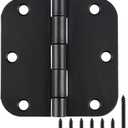 3 Pack Interior Matte Black Door Hinges Rounded 3.5 Inch x 3 1/2" Indoor Heavy Duty Metal Hardware Kits 3 " 5/8" Radius Office Flat Hinge for Bifold Doors Decorate Master Guest Bedroom Storage Room