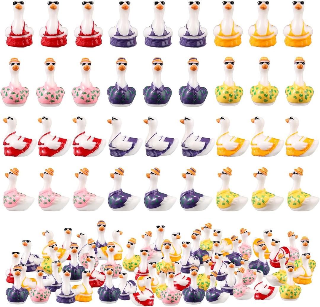 90pcs Miniature Resin Goose, 3 Color Hawaii Bikini Style Mini Small Goose Figurine Decor Combo Tiny Resin Animal Little Statue for DIY Summer Dollhouse Garden Bonsai Micro Landscape