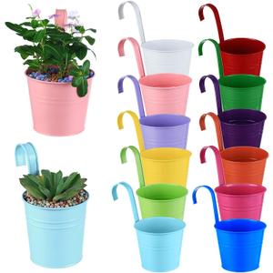 12 Pack Balcony Planters Railing Hanging, Colorful Railing Planter 5.2 Inches Plant Pots with Drainage Holes Hanging Plant Holder Indoor Hanging Planters