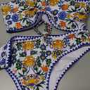 ZAFUL Women Strapless Textured Bandeau Bikini 2 Piece Swimwear Cheeky Solid Lace up Bathing Suits size L