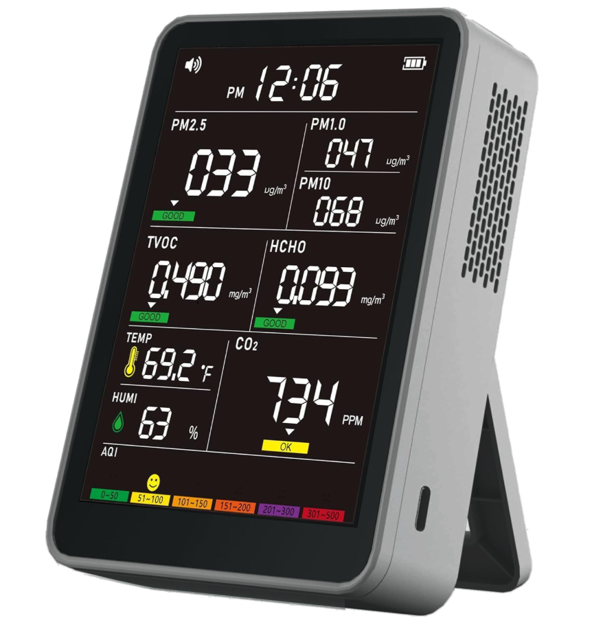 Professional Indoor Air Quality Monitor with AQI Beep Alarms, Portable Real-Time Detector for Home Cars Plants and Pets (Orange)