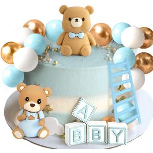 Baby Shower Cake Topper for Boy Bear Theme We Can Barely Wait Decorations Adorable Baby Boy Shower Cake Decorations with Bear Topper for Gender Reveal Newborn Celebration