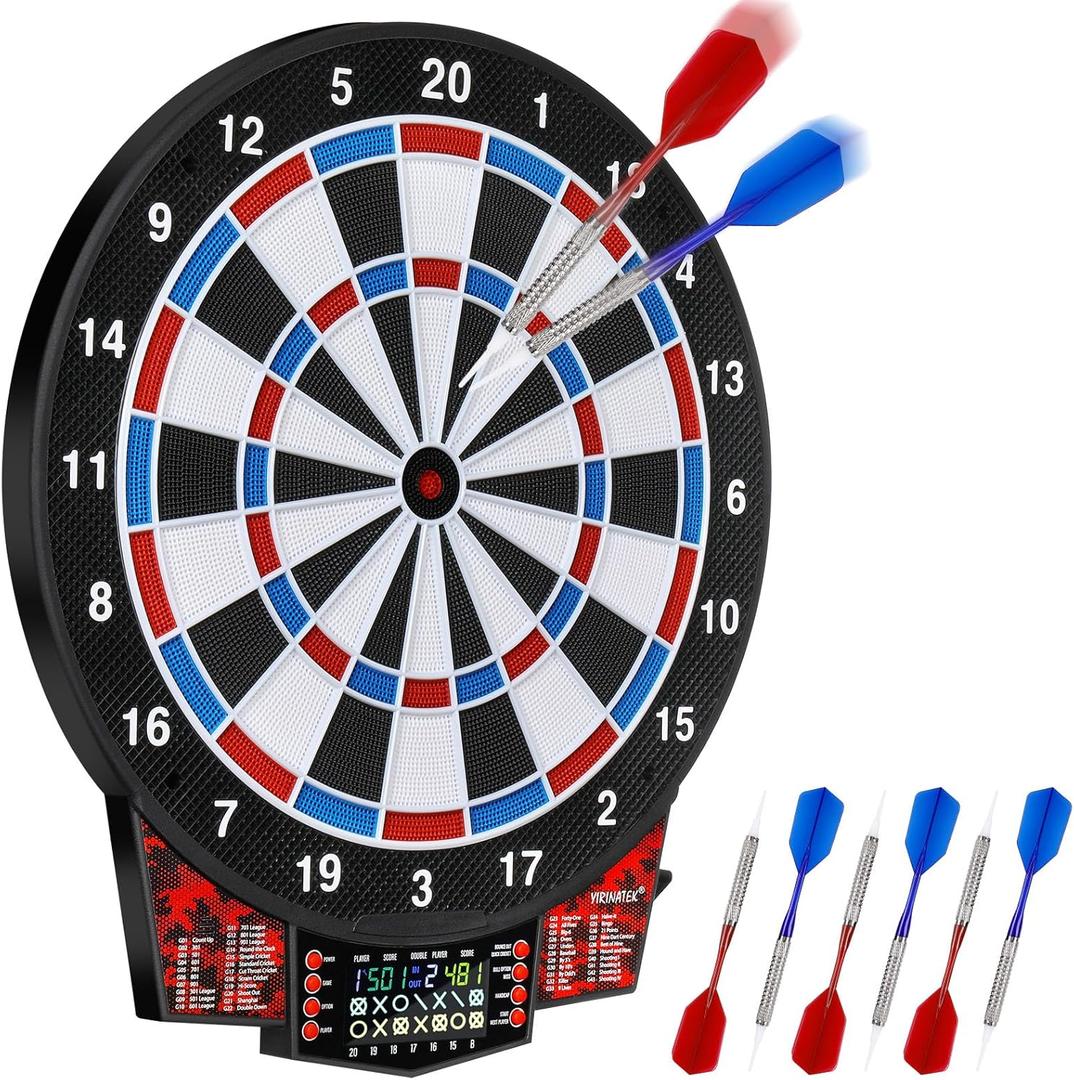 15.5" Professional Electronic Dart Board for Adults - Electric Dart Board Set with 43 Games & 320 Variations, Color Score Display for 1-8 Players, 6 Soft Tip Darts & Throw Line