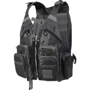 PELLOR Fly Fishing Vest, Fishing Gear Outdoor Backpack Breathable Mesh Fishing Vest Backpack for Camping Hunting (Black)