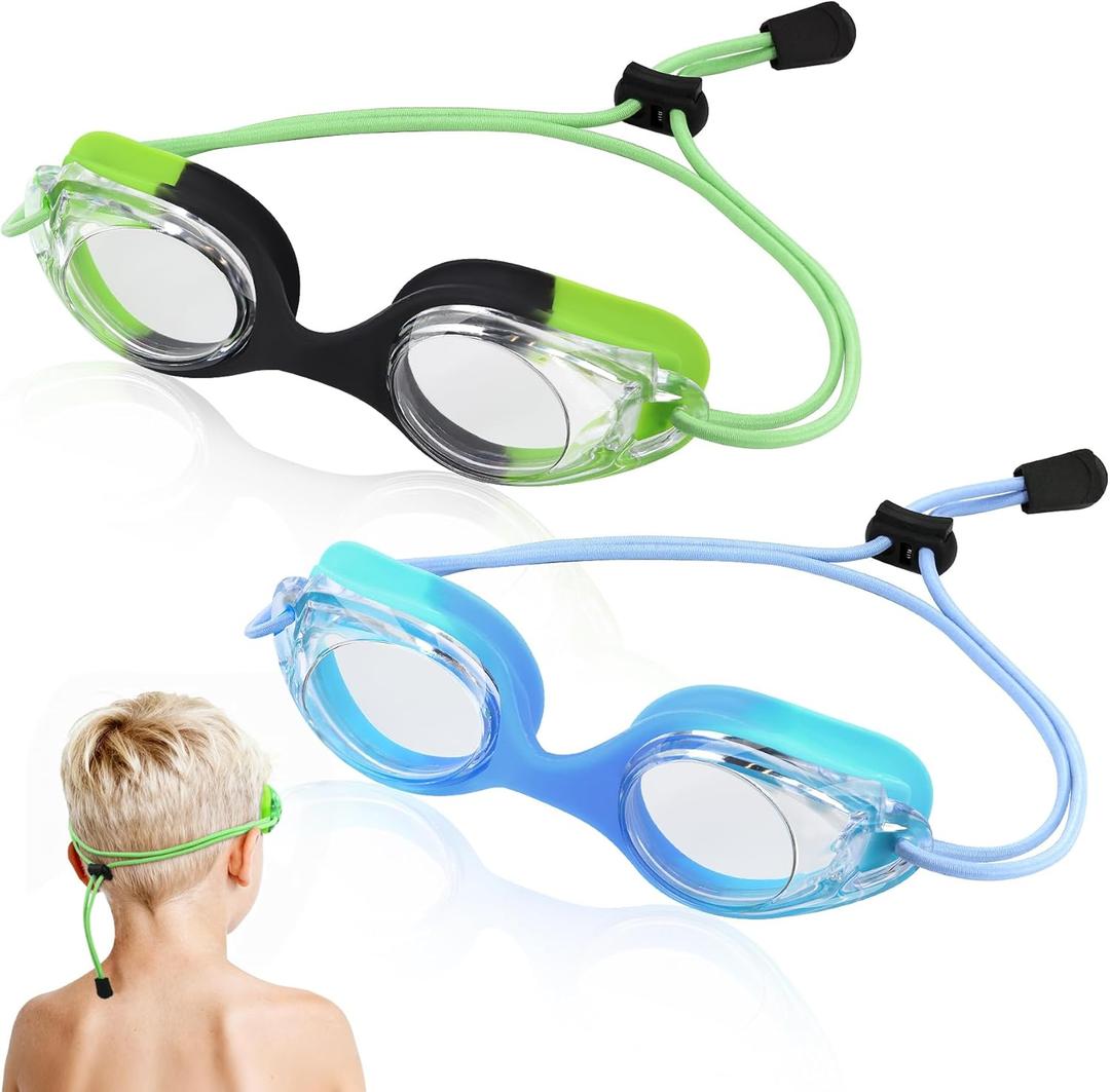 Vvinca Kids Swim Goggles with Bungee Strap No Leaking Anti Fog Toddler Goggles with Quick Adjust Ages 3-14 (01- Green & Blue Gradient)