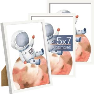upsimples 5x7 Picture Frame Set of 3, Made of High Definition Glass for 5 x 7 White Frames, Wall and Tabletop Display Thin Border Photo Frame for Home Dcor