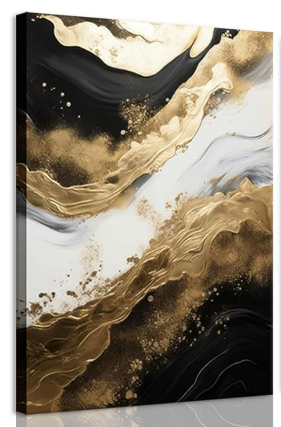 ZQARTZZQ 1 Piece Framed Wall Art Abstract Wall Decor Black Gold Pictures Marble Canvas Art Modern Minimalism Paintings Artwork For Living Room Bedroom Office 16x24in