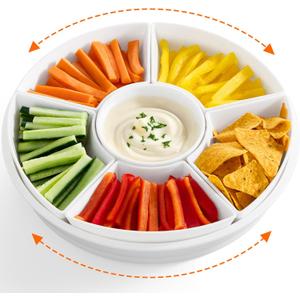 Lifewit Plastic Rotating Divided Serving Tray, Chips and Dip Serving Dish Bowl for Party Entertaining, Round Platter Plate for Fruit/Veggie/Snack/Candy/Taco/Cheese