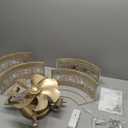 Vintage Caged Ceiling Fans with Lights and Remote, Victorian Hand-Antiqued Rustic Crystal Fandelier, Low Profile Flush Mount, Enclosed Bladeless Ceiling Fan with Light for Bedroom, Kitchen, Hallway (Gold)