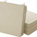 Outdoor Chair Cushions, Water-Resistant & Fade-Resistant, Patio Furniture Seat Replacement Chair Pads with Ties Zipper, Removable Cover, Non-Slip Bottom, Set of 4, 17 x 16 Inch, Beige