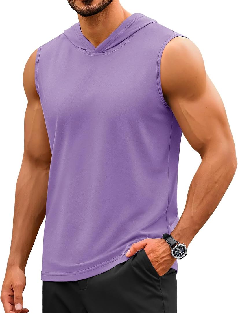 TACVASEN Men's Hooded Tank Tops UPF 50+ Sleeveless Hoodies Shirt Moisture Wicking Lightweight Gym Workout Tank T Shirts