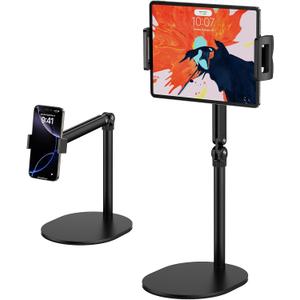 Tablet Stand for iPad, Adjustable Arm Mount Holder Desk with 360 Rotation, Portable Monitor Stand Compatible with iPad mini Air Pro, Kindle, Switch, Galaxy Tab, Phones (Black)