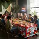 Peryiter Christmas Rectangle Fitted Tablecloth Santa Claus Bus Washable Xmas Table Cover Polyester Reusable Rectangular Tablecloth for Christmas Winter Holiday Party Decoration Dining Supply