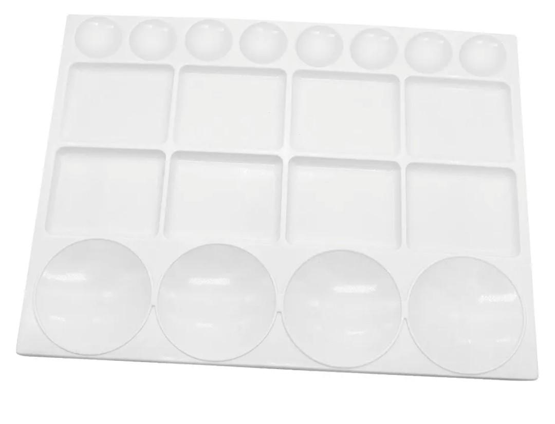 20 Well Watercolor Paint Tray Palette Pallet Acrylic Painting Mixing Plastic Artist Large Square Palette, 13 x 10 Inches, White, 10PCS