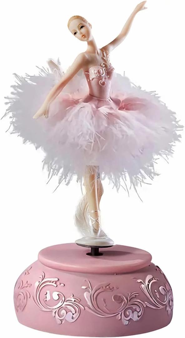 Ballerina Music Box Figurine Plays Swan Lake Tune, Musical Figure Hand-Painted Feather Skirt Ballet Recital Gift for Daughter Granddaughter Girls Wife Birthday