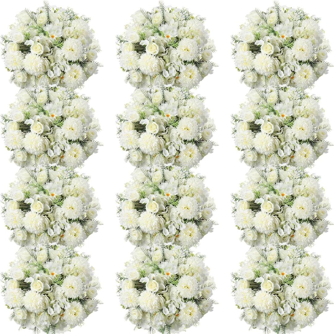 Tigeen 12 Bundles Rose Artificial Flowers Artificial Rose Silk Faux Flowers Fake Silk Hydrangea Bouquet for Tables Vase Wedding Decorations Flower Arrangements