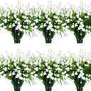 12 Bundles Artificial Flowers for Outdoors Summer Decor, Realistic UV Resistant Fake Plants Faux Plastic Flowers for Outside Planter Home Gardens Patio Porch Yards Spring Cemetery Decor(White)