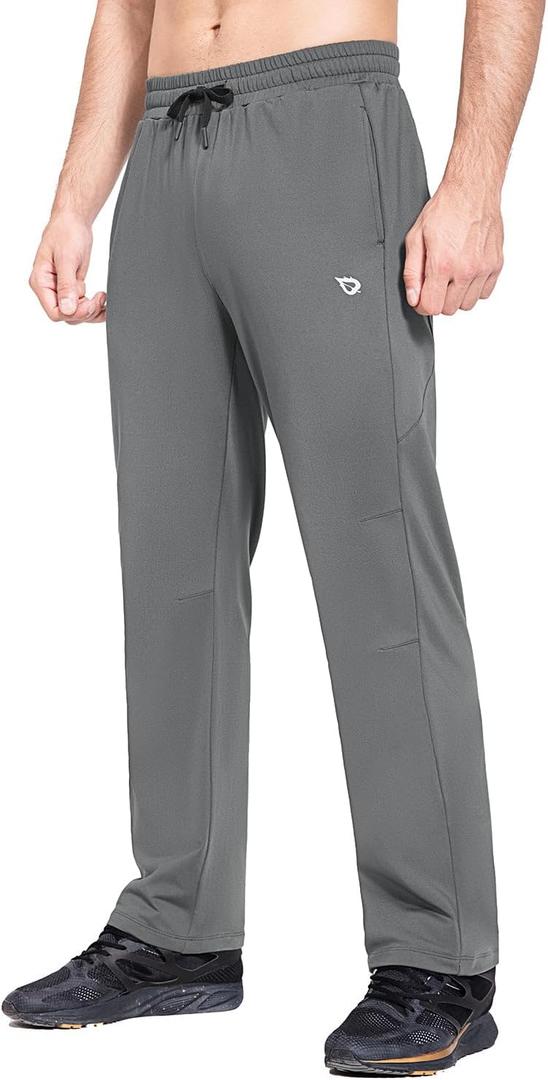baleaf Men's Fleece Lined Water Resistant Pants Winter Thermal Sweatpants with Zipper Pockets Warm Open Bottom (Gray, S)