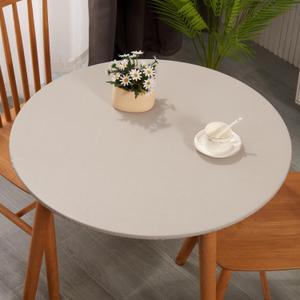 Round Plastic Table Cloth, with Soft Flannel Backing,100% Waterproof Round Vinyl Tablecloth with Elastic, Indoor/Outdoor Picnic Tablecloths. (Light Gray, Fits 40" - 44" Round Tables)