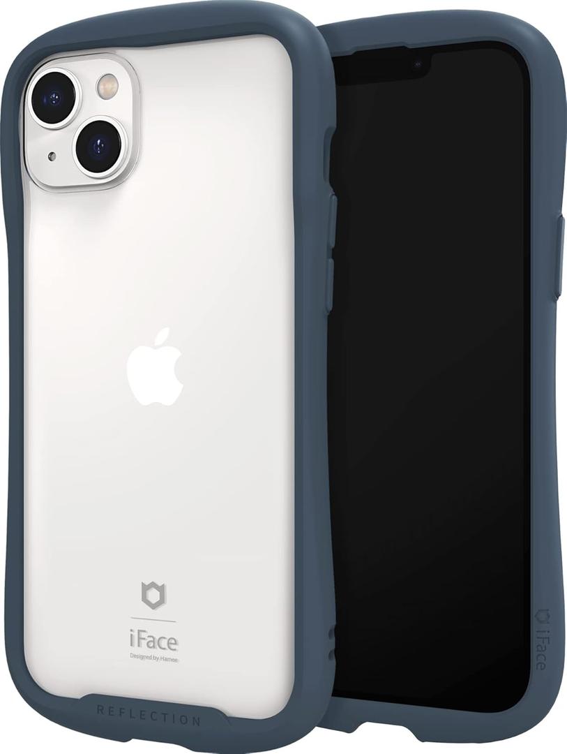 iFace Reflection Designed for iPhone 14 Plus Case (6.7")  Cute Shockproof Hybrid [9H Tempered Glass + Bumper] Wireless Charging Compatible Clear Protective Cover for Girls, Women - Navy