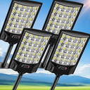 Solar Street Lights Outdoor, 6500K Outside Waterproof LED Street Light Dusk to Dawn, Wide Angle Lamps with Motion Sensor & Remote Control, Solar Lights Outdoor for Garden Yard, 4 Pack