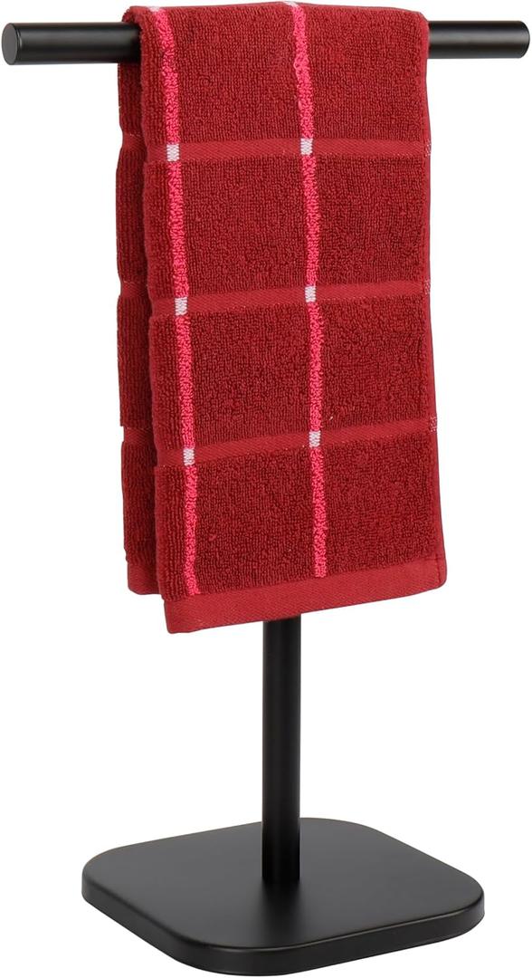 TocTen Hand Towel Holder Stand, T-Shape Hand Towel Rack for Bathroom Vanity Countertop, SUS 304 Stainless Steel Bath Towel Bar Stand with Heavy Duty Base (Matte Black) (13 Inch)