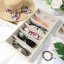 4 Pcs Velvet Sunglasses Organizer Tray 6 Grid Glasses Organizer Stackable Velvet Sunglass Tray Eyeglasses Storage Display Case for Jewelry Glasses Watch Display (Beige)